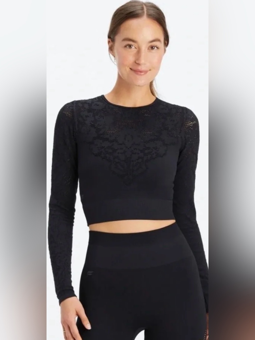 Fabletics Flora Seamless Lace Long Sleeve Top Women's Large